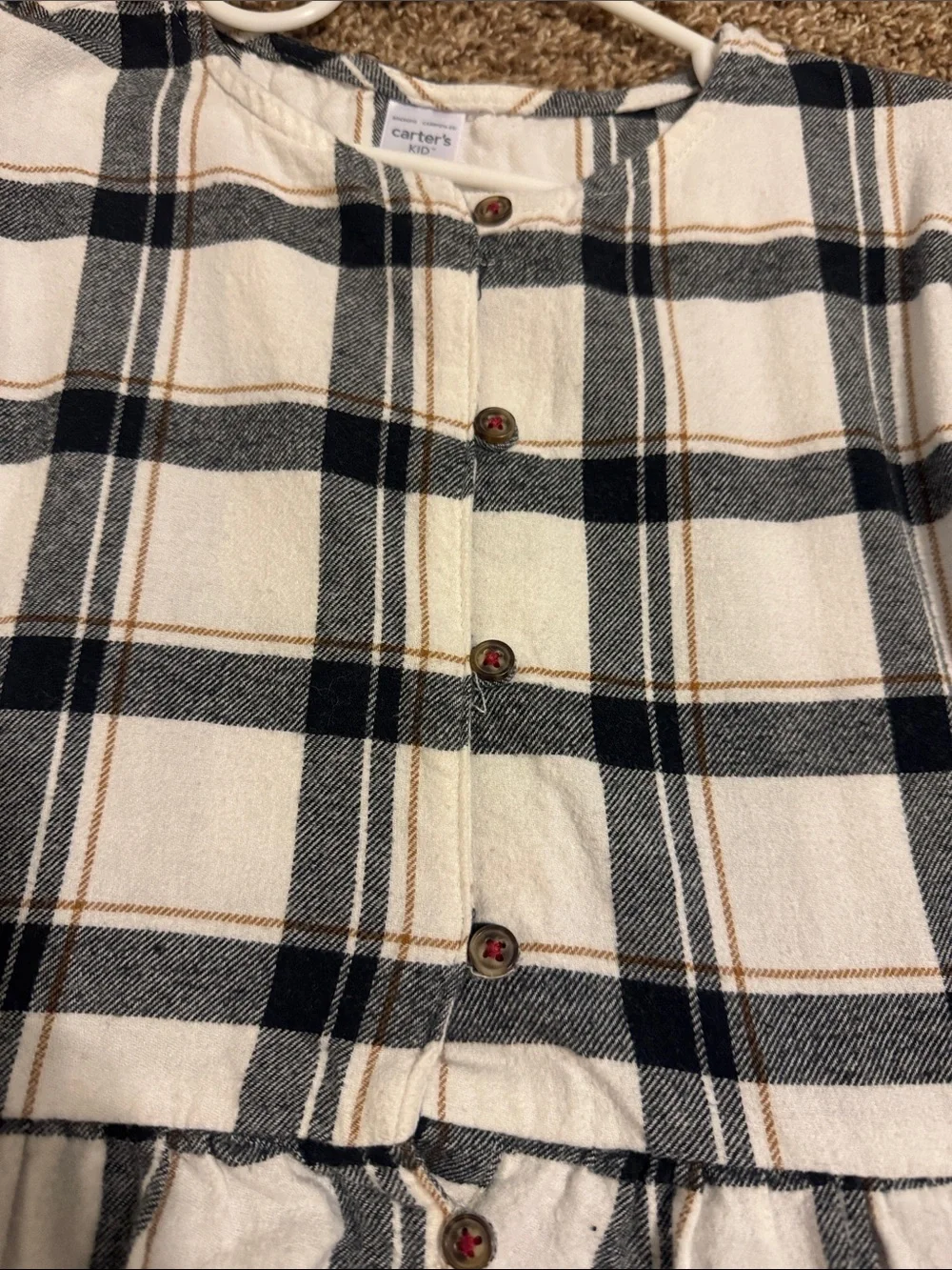 Carter's Cream and Black Plaid Button-Front Casual Dress